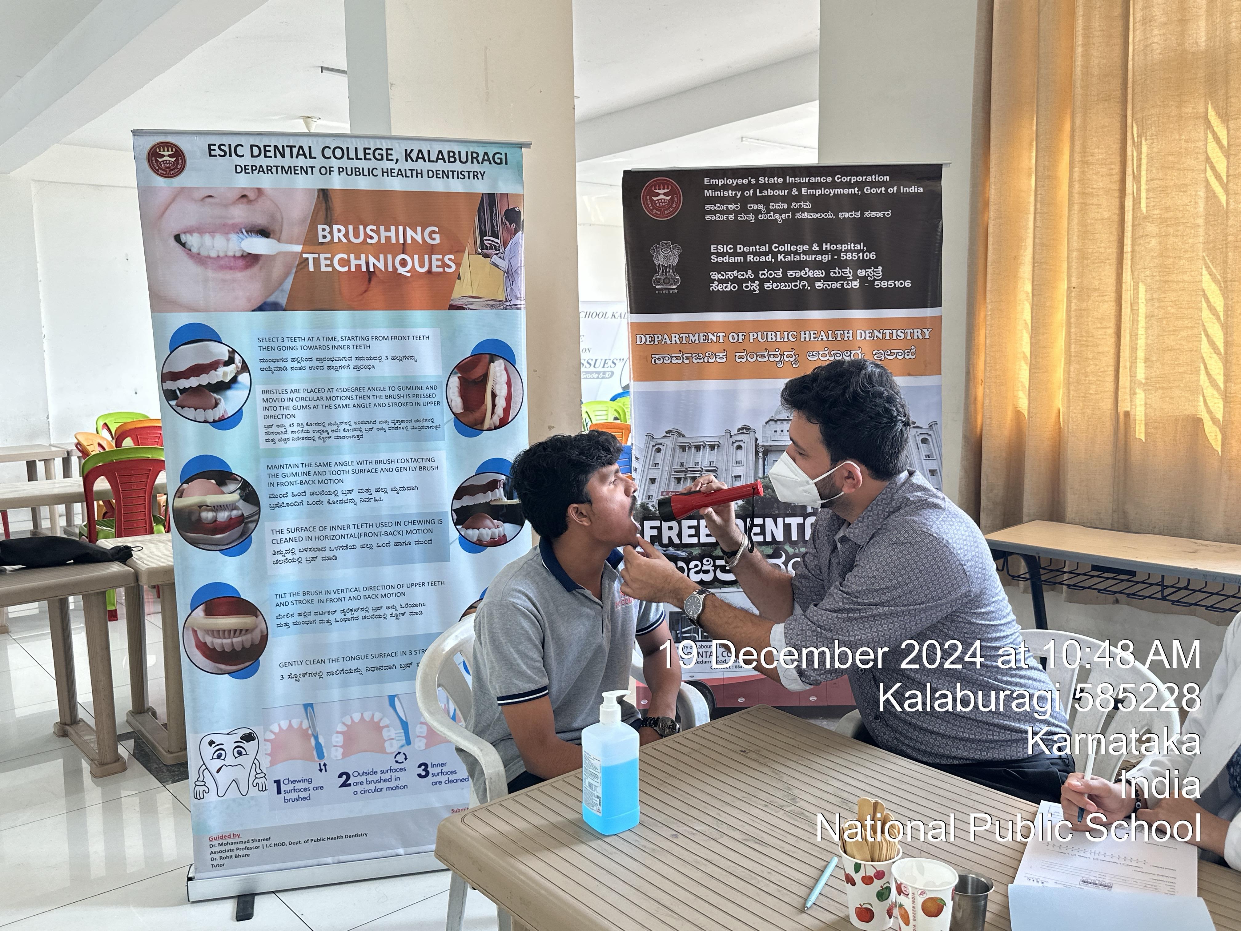 Free Dental screening and treatment camp conducted at Shetty Institute of Technology, Kalaburagi by ESIC Dental College and Hospital, Kalaburagi on 19th December 2024.